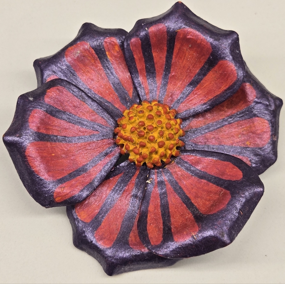 1960 Vintage‎ Floral Brooch Has Been Painted Missing Pin